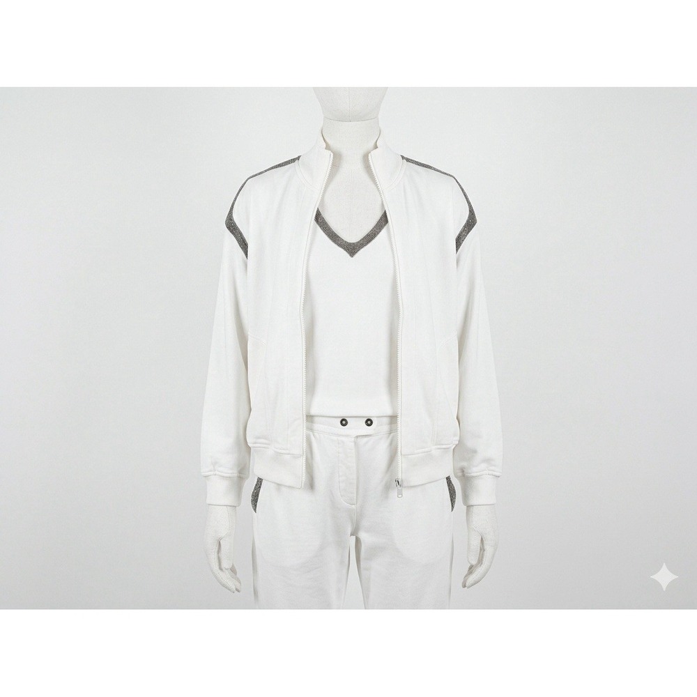 Brunello Cucinelli White Cotton 3Pc Tracksuit Set Jacket XS Pants M Tank M